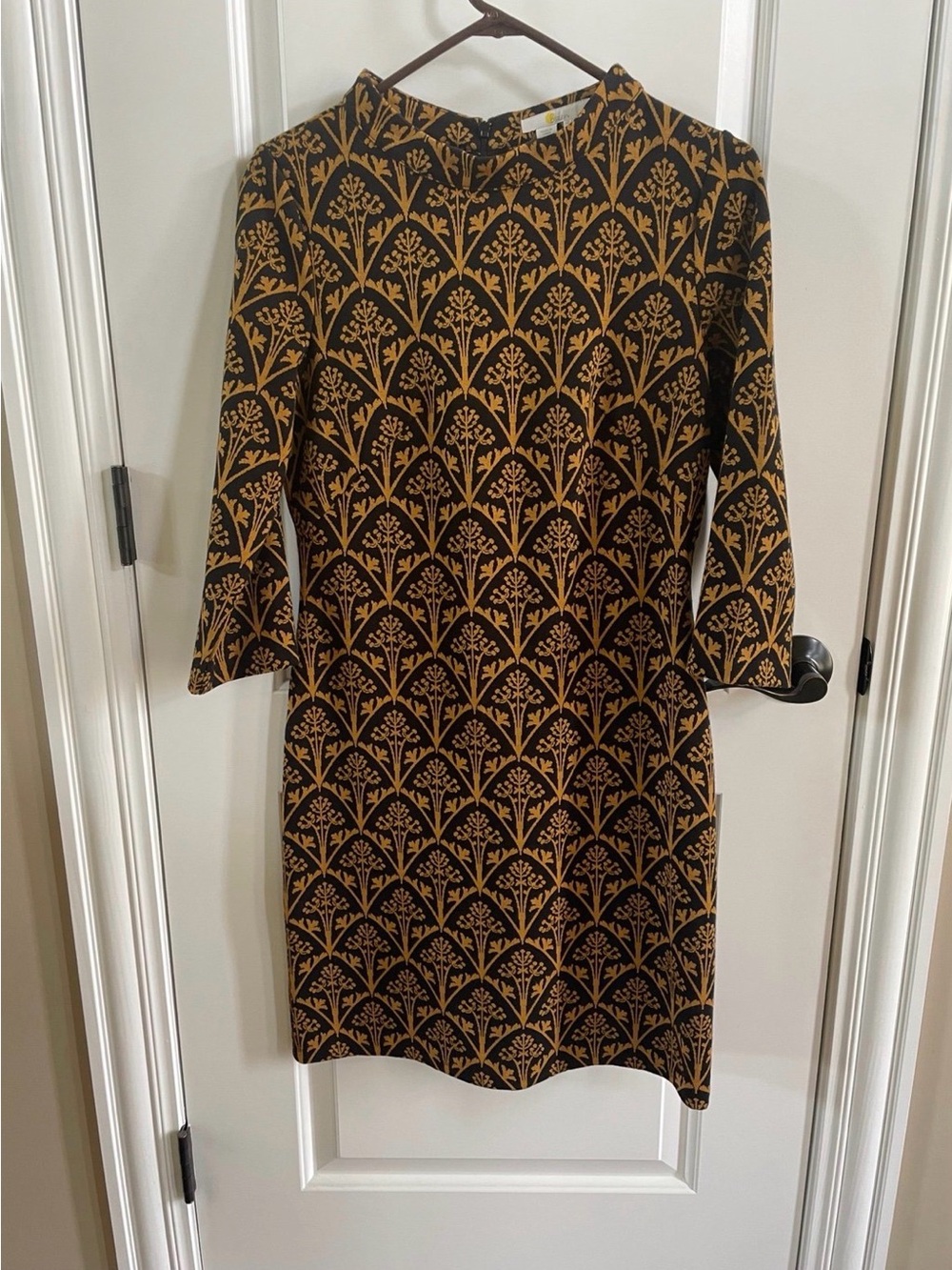 Boden Black/Gold Jacquard Dress